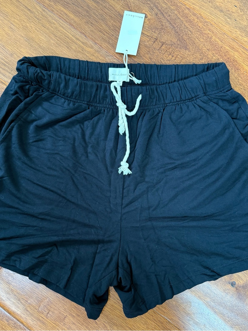 Mellodora Black Drawstring Lounge Shorts
